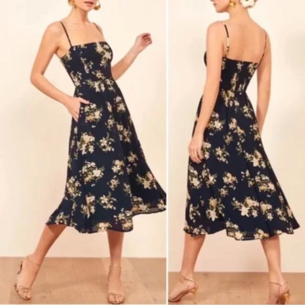 Reformation Rosehip Dress in Yolanda (Navy Floral)